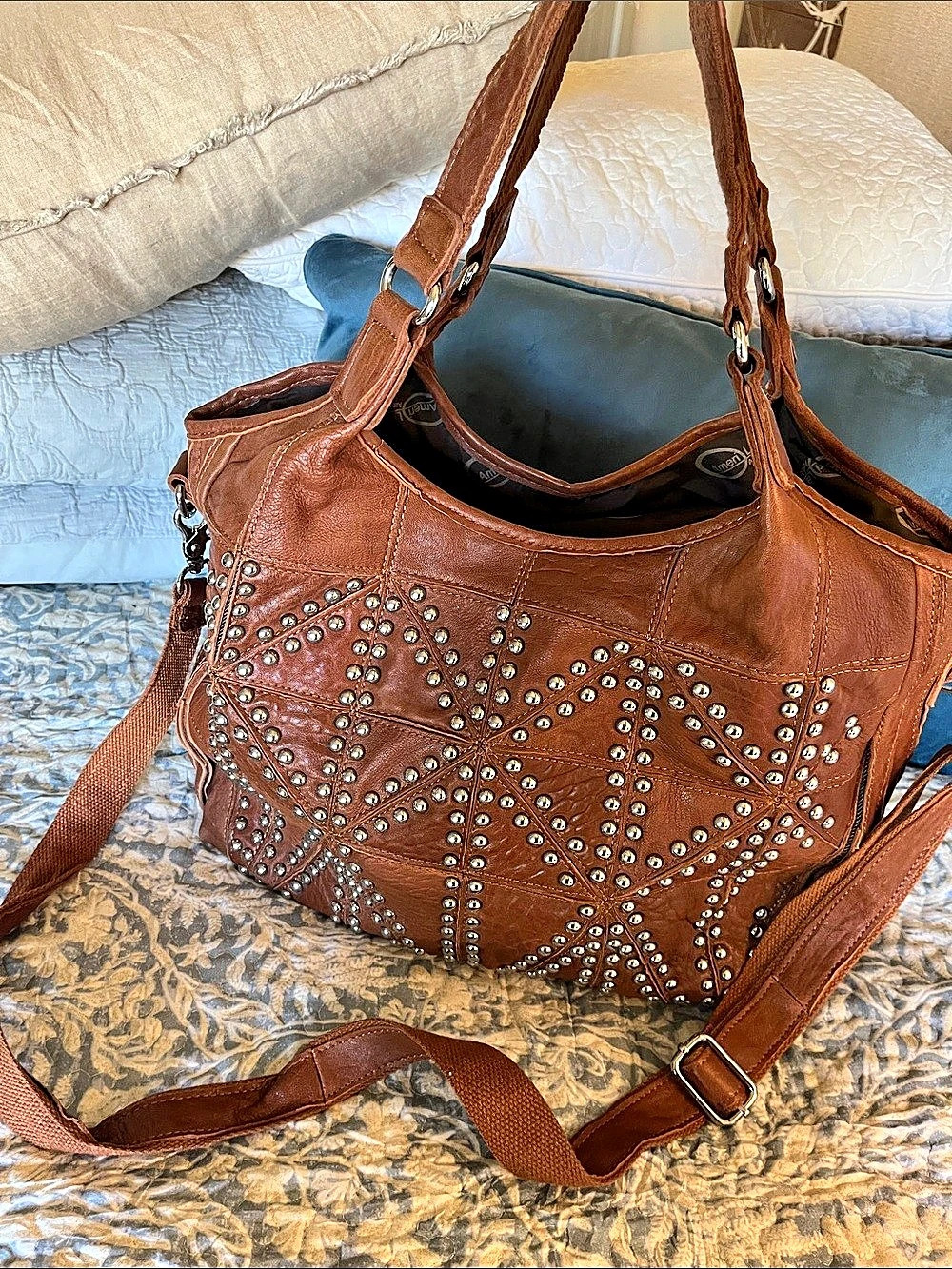 American West Studded Leather Shoulder Bag in Brown